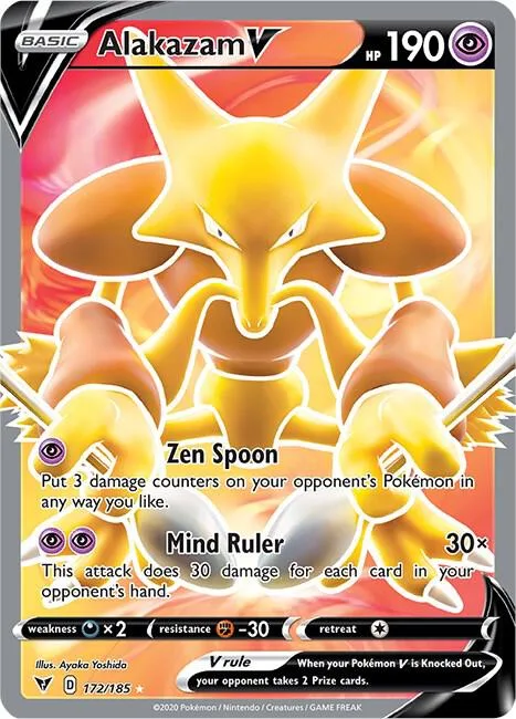 Alakazam V Full Art #172/185 Holofoil Pokémon card from Vivid Voltage