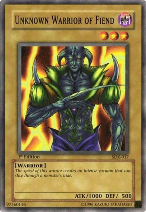 Unknown Warrior of Fiend SDK-017 1st Edition Yu-Gi-Oh card from Starter Deck: Kaiba