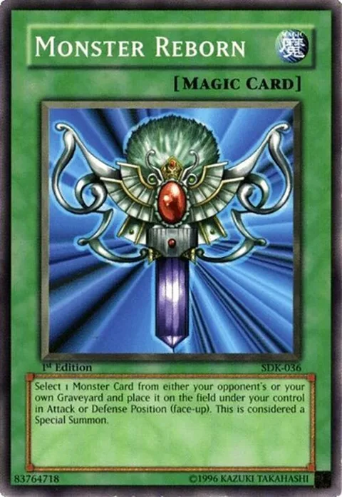 Monster Reborn SDK-036 Unlimited Yu-Gi-Oh card from Starter Deck: Kaiba