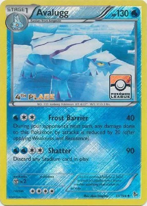 Avalugg - 31/106 Pokemon League [4th Place] #031/106 Reverse Holofoil Pokémon card from League & Championship Cards
