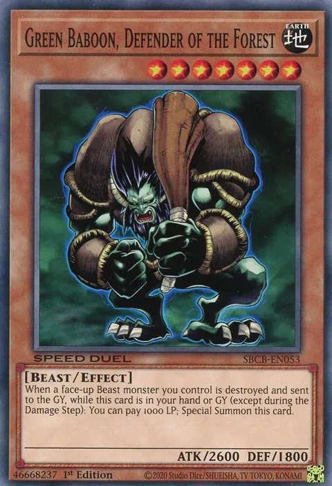 Green Baboon, Defender of the Forest SBCB-EN053 Yu-Gi-Oh card from Speed Duel: Battle City Box