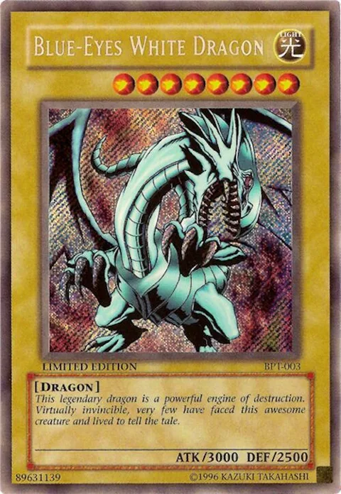Blue-Eyes White Dragon BPT-003 Yu-Gi-Oh card from 2002 Collectors Tin