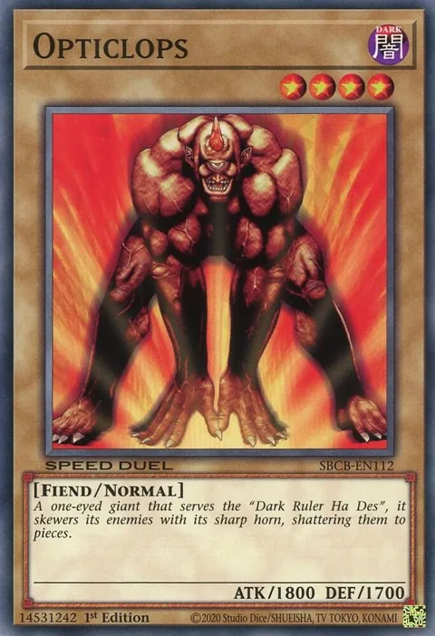 Opticlops SBCB-EN112 Yu-Gi-Oh card from Speed Duel: Battle City Box