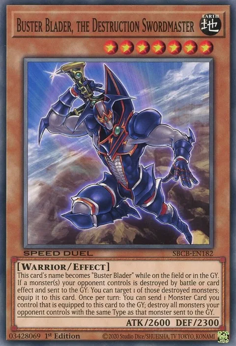 Buster Blader, the Destruction Swordmaster SBCB-EN182 Yu-Gi-Oh card from Speed Duel: Battle City Box