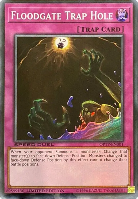 Floodgate Trap Hole OPTP-EN001 Yu-Gi-Oh card from Miscellaneous Promotional Cards