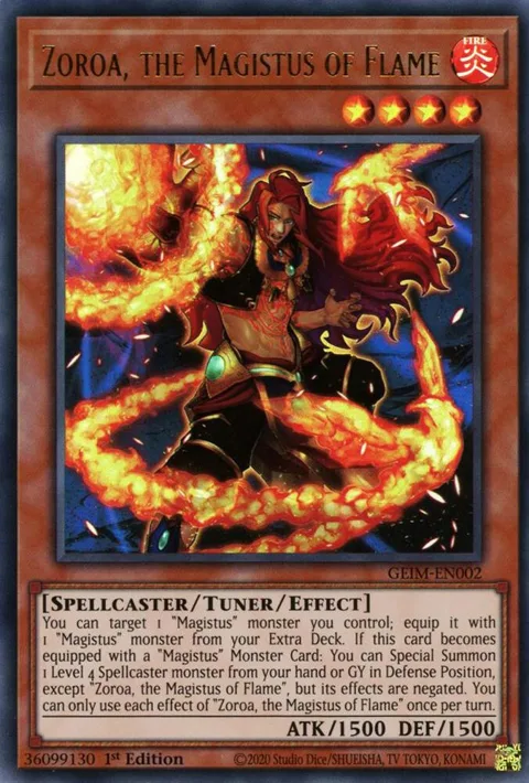 Zoroa, the Magistus of Flame GEIM-EN002 Yu-Gi-Oh card from Genesis Impact