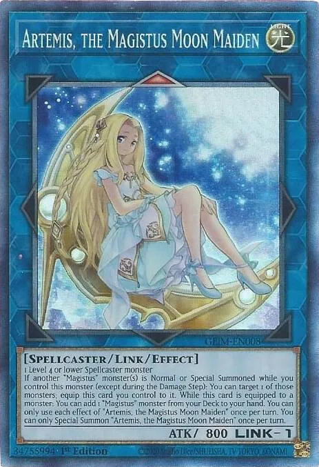 Artemis, the Magistus Moon Maiden Collector's Rare GEIM-EN008 Yu-Gi-Oh card from Genesis Impact