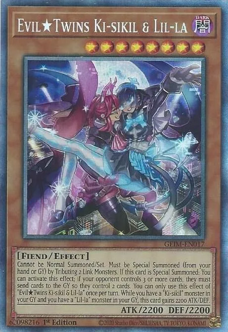 Evil Twins Ki-sikil & Lil-la Collector's Rare GEIM-EN017 Yu-Gi-Oh card from Genesis Impact