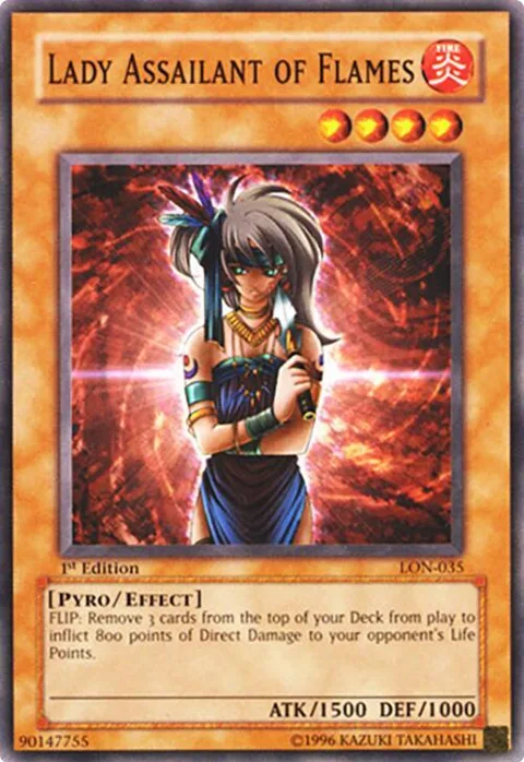 Lady Assailant of Flames LON-035 1st Edition Yu-Gi-Oh card from Labyrinth of Nightmare