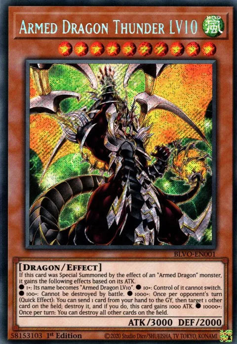 Armed Dragon Thunder LV10 BLVO-EN001 Yu-Gi-Oh card from Blazing Vortex
