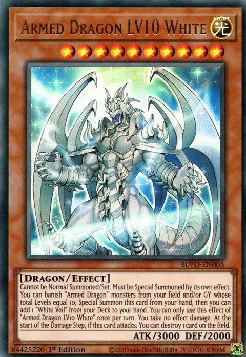 Armed Dragon LV10 White BLVO-EN005 Yu-Gi-Oh card from Blazing Vortex