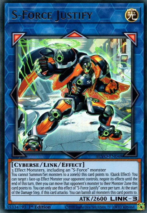 S-Force Justify BLVO-EN048 Yu-Gi-Oh card from Blazing Vortex