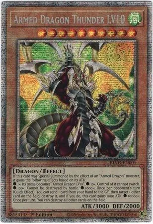 Armed Dragon Thunder LV10 Starlight Rare BLVO-EN001 Yu-Gi-Oh card from Blazing Vortex