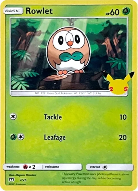 Rowlet - 7/25 #007/025 Pokémon card from McDonald's 25th Anniversary Promos