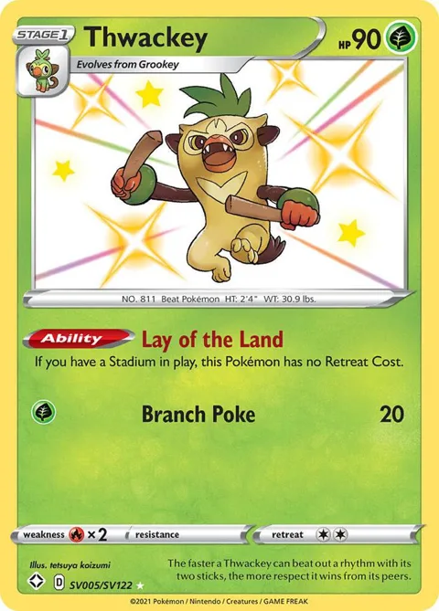Thwackey #SV005/SV122 Holofoil Pokémon card from Shining Fates: Shiny Vault