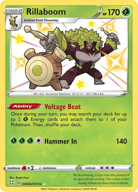 Rillaboom #SV006/SV122 Holofoil Pokémon card from Shining Fates: Shiny Vault