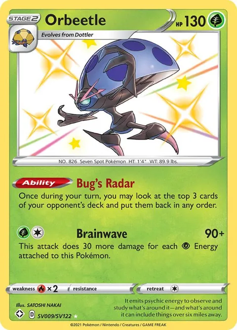 Orbeetle #SV009/SV122 Holofoil Pokémon card from Shining Fates: Shiny Vault