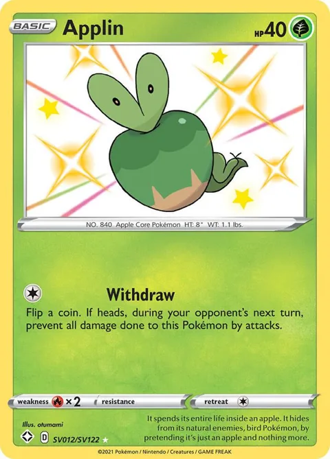 Applin #SV012/SV122 Holofoil Pokémon card from Shining Fates: Shiny Vault
