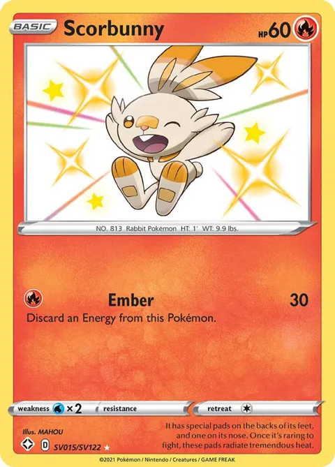 Scorbunny #SV015/SV122 Holofoil Pokémon card from Shining Fates: Shiny Vault