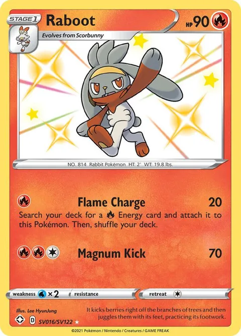 Raboot #SV016/SV122 Holofoil Pokémon card from Shining Fates: Shiny Vault