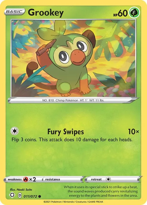 Grookey #011/072 Reverse Holofoil Pokémon card from Shining Fates