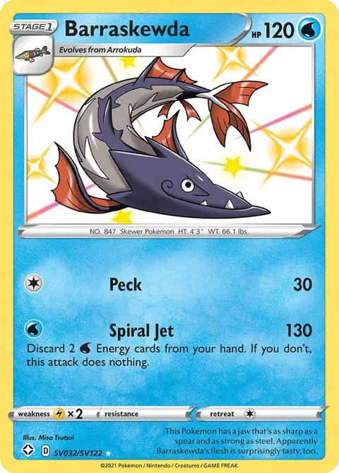 Barraskewda #SV032/SV122 Holofoil Pokémon card from Shining Fates: Shiny Vault