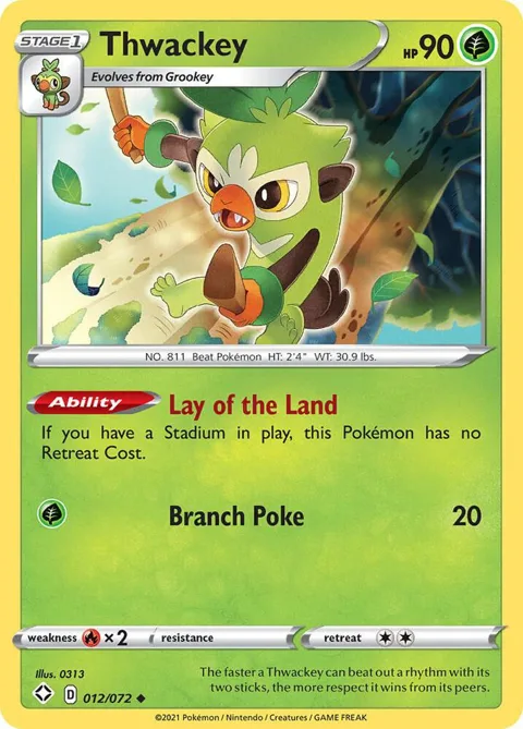 Thwackey #012/072 Reverse Holofoil Pokémon card from Shining Fates