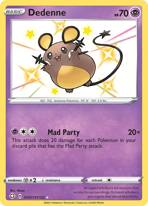 Dedenne #SV051/SV122 Holofoil Pokémon card from Shining Fates: Shiny Vault