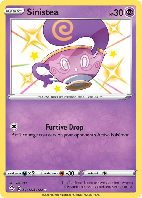 Sinistea #SV052/SV122 Holofoil Pokémon card from Shining Fates: Shiny Vault