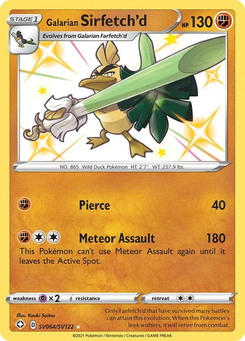 Galarian Sirfetch'd #SV064/SV122 Holofoil Pokémon card from Shining Fates: Shiny Vault