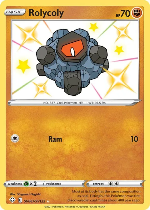 Rolycoly #SV067/SV122 Holofoil Pokémon card from Shining Fates: Shiny Vault