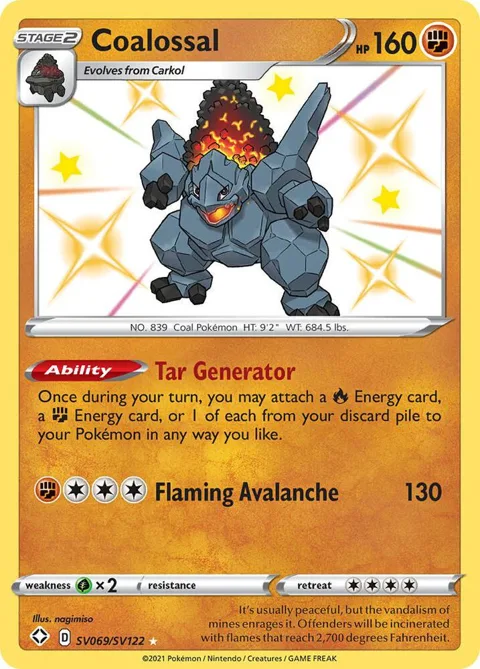 Coalossal #SV069/SV122 Holofoil Pokémon card from Shining Fates: Shiny Vault