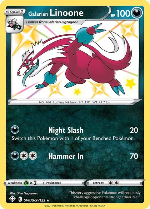 Galarian Linoone #SV079/SV122 Holofoil Pokémon card from Shining Fates: Shiny Vault