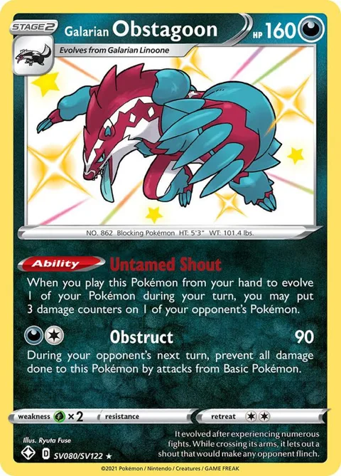 Galarian Obstagoon #SV080/SV122 Holofoil Pokémon card from Shining Fates: Shiny Vault