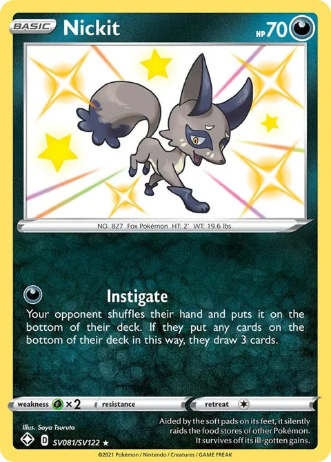 Nickit #SV081/SV122 Holofoil Pokémon card from Shining Fates: Shiny Vault