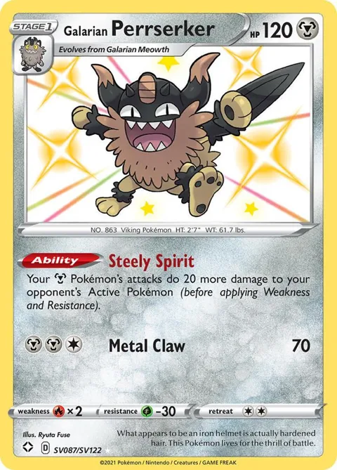 Galarian Perrserker #SV087/SV122 Holofoil Pokémon card from Shining Fates: Shiny Vault