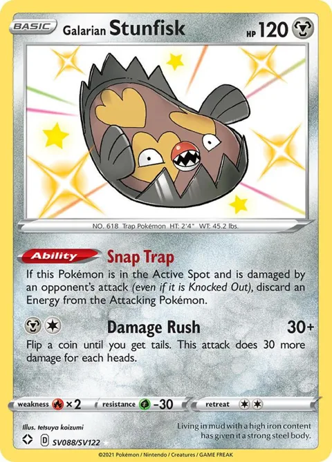 Galarian Stunfisk #SV088/SV122 Holofoil Pokémon card from Shining Fates: Shiny Vault