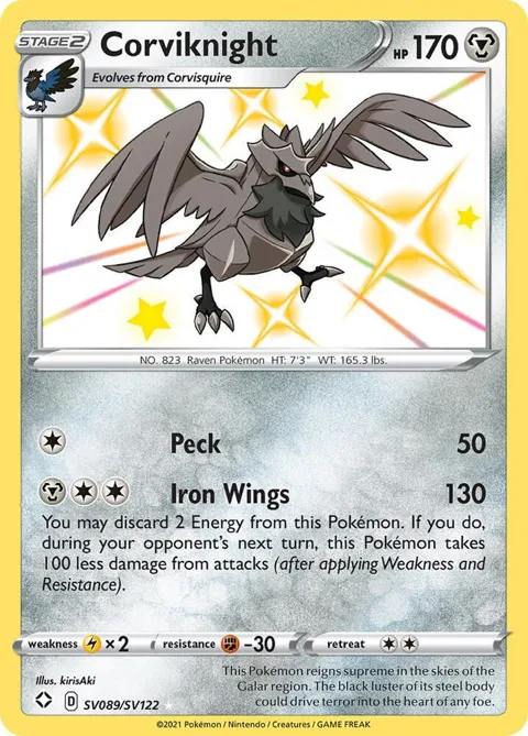 Corviknight #SV089/SV122 Holofoil Pokémon card from Shining Fates: Shiny Vault