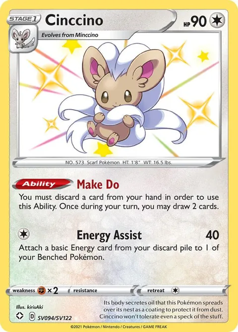 Cinccino #SV094/SV122 Holofoil Pokémon card from Shining Fates: Shiny Vault