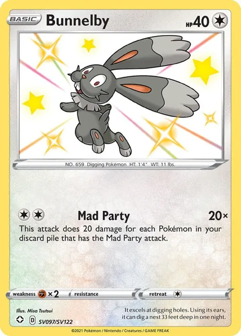 Bunnelby #SV097/SV122 Holofoil Pokémon card from Shining Fates: Shiny Vault