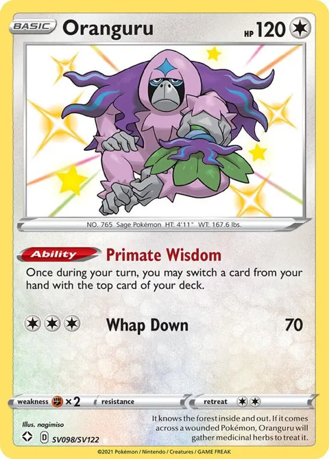 Oranguru #SV098/SV122 Holofoil Pokémon card from Shining Fates: Shiny Vault