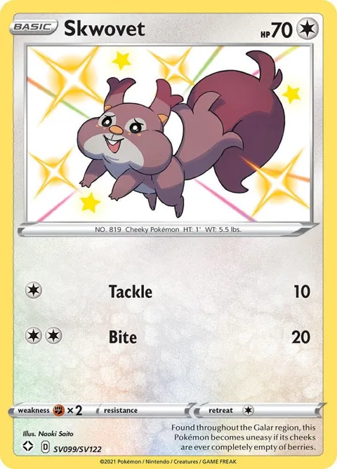 Skwovet #SV099/SV122 Holofoil Pokémon card from Shining Fates: Shiny Vault