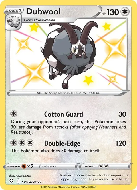 Dubwool #SV104/SV122 Holofoil Pokémon card from Shining Fates: Shiny Vault