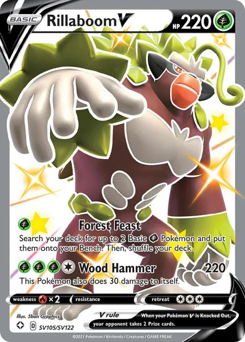Rillaboom V #SV105/SV122 Holofoil Pokémon card from Shining Fates: Shiny Vault