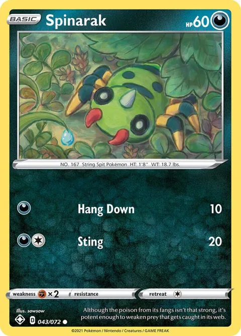 Spinarak #043/072 Pokémon card from Shining Fates