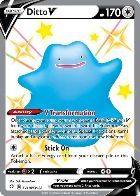 Ditto V #SV118/SV122 Holofoil Pokémon card from Shining Fates: Shiny Vault