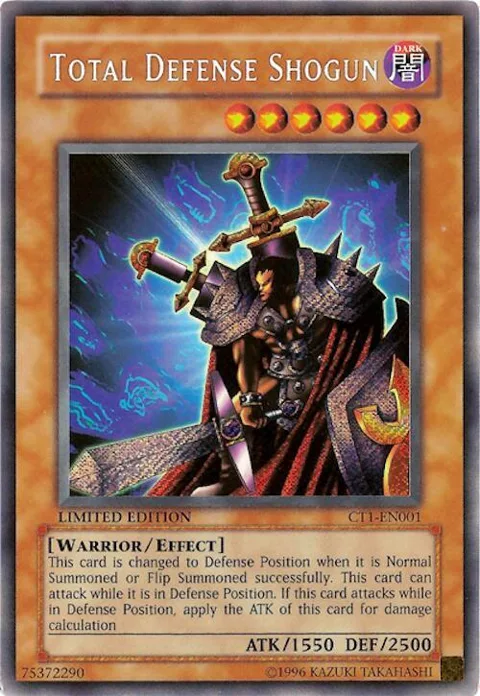 Total Defense Shogun CT1-EN001 Yu-Gi-Oh card from 2004 Collectors Tin