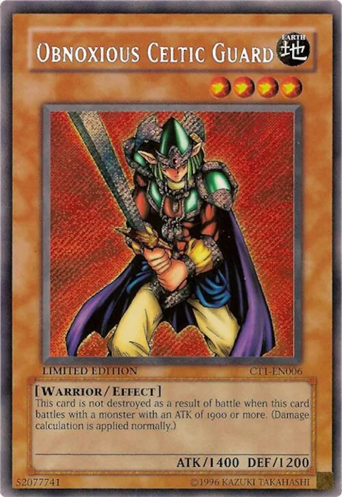Obnoxious Celtic Guard CT1-EN006 Yu-Gi-Oh card from 2004 Collectors Tin