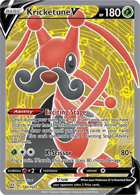 Kricketune V Full Art #142/163 Holofoil Pokémon card from Battle Styles