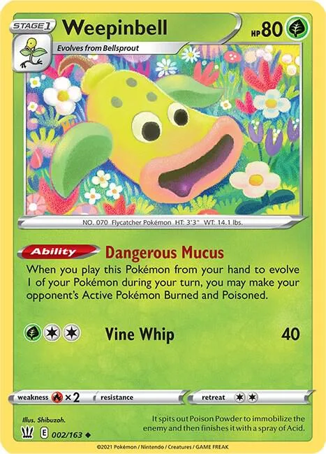 Weepinbell #002/163 Reverse Holofoil Pokémon card from Battle Styles